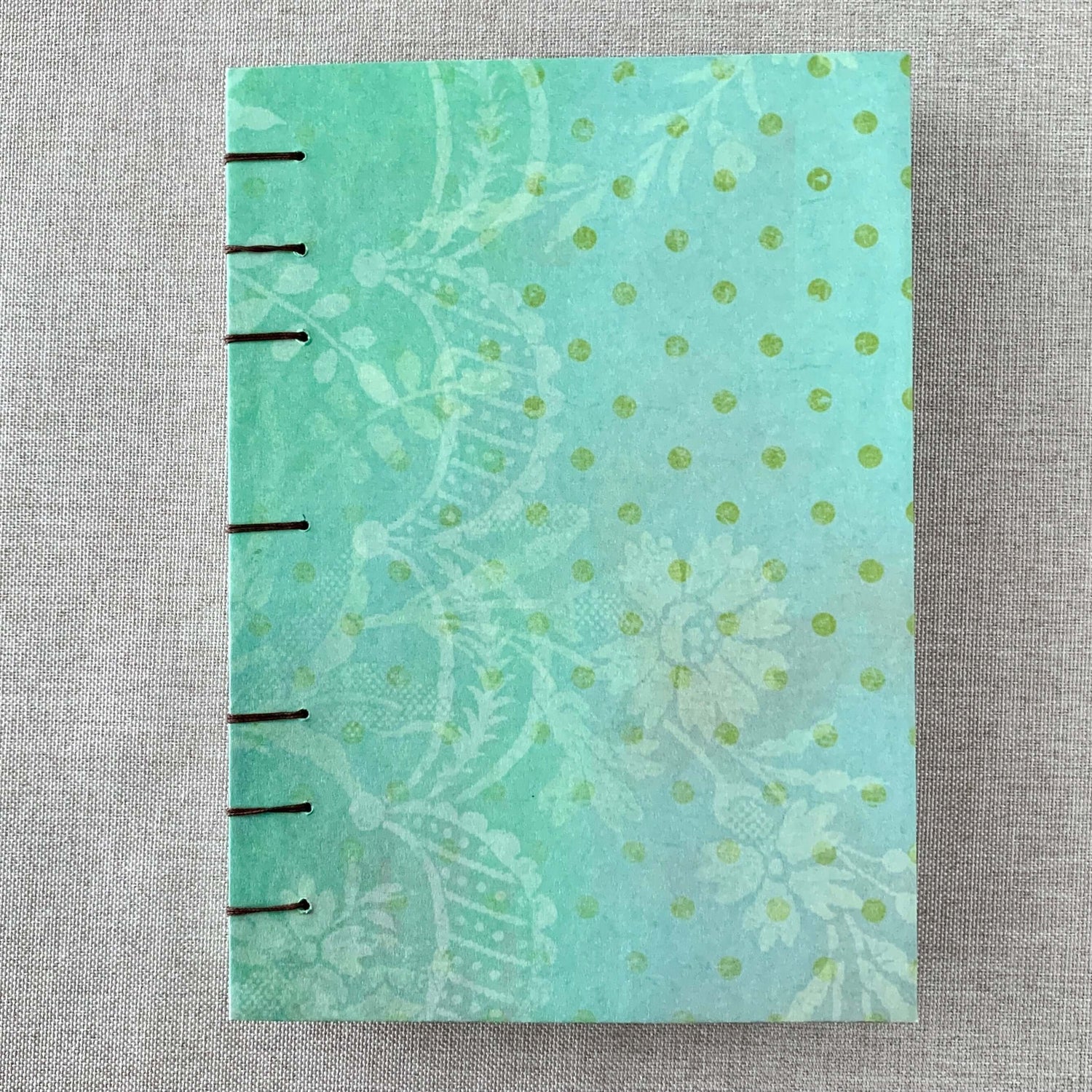 Green Lace Flower - Coptic Journal - A6 - 4x6 Dot Grid - Bullet Journa by FP Journals