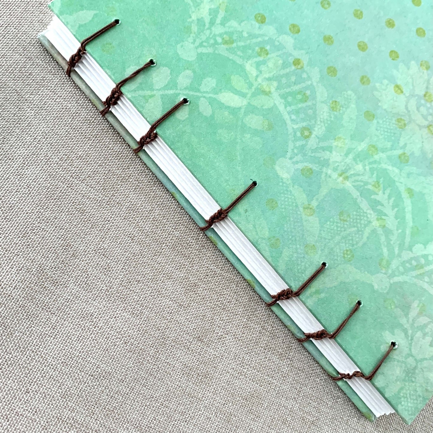 Green Lace Flower - Coptic Journal - A6 - 4x6 Dot Grid - Bullet Journa by FP Journals