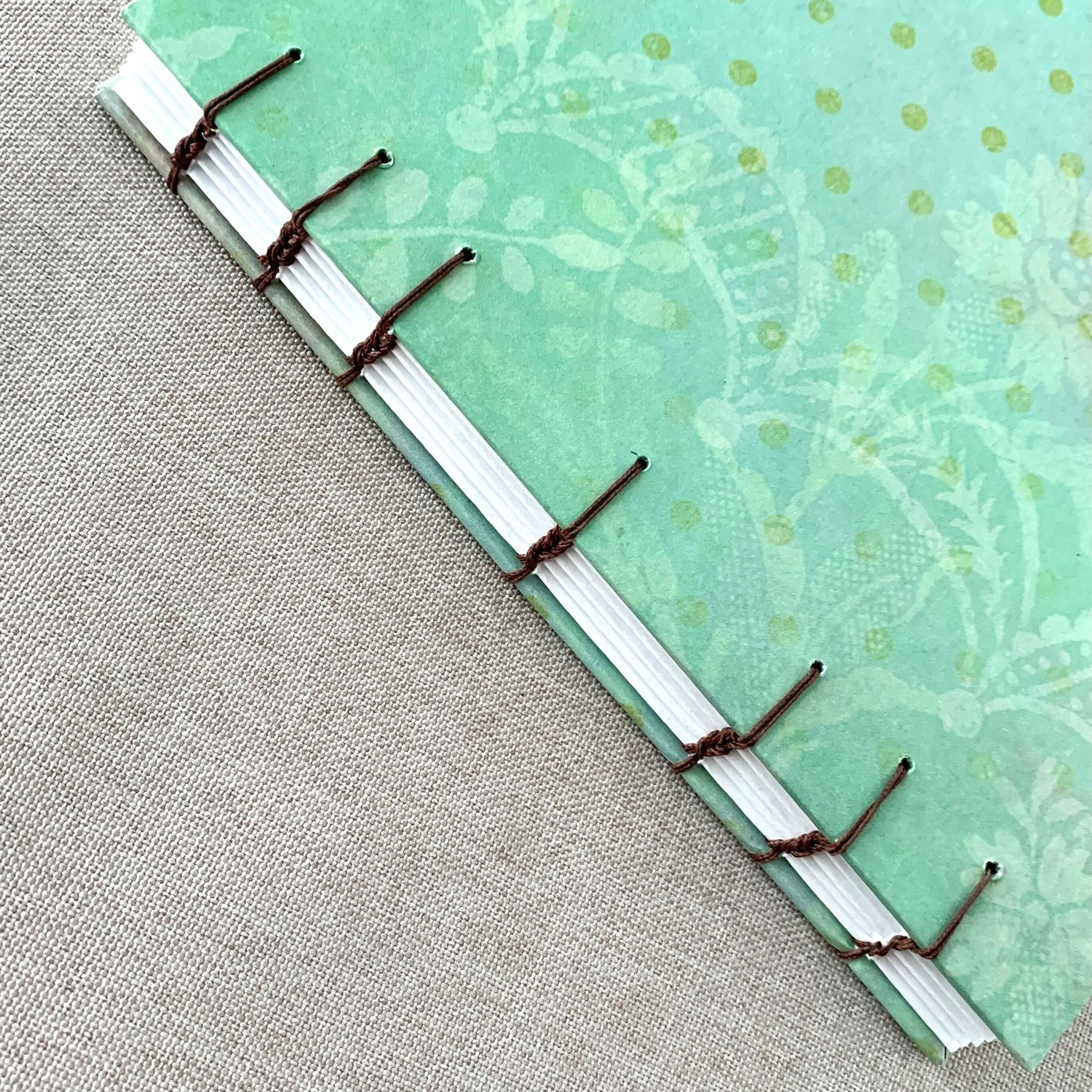 Green Lace Flower - Coptic Journal - A6 - 4x6 Dot Grid - Bullet Journa by FP Journals