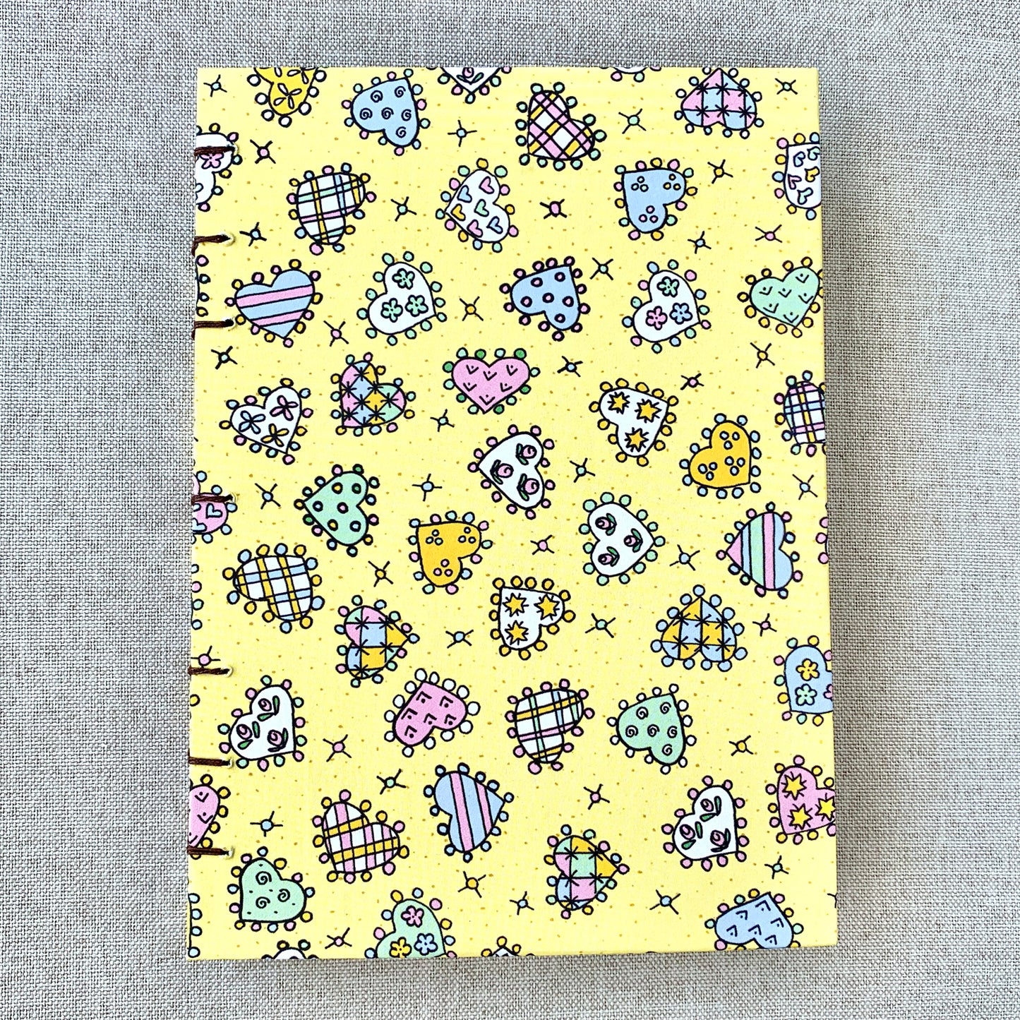 Pastel Stitch Heart - A6 - Dot Grid - Coptic Bound - Fountain Pen Notebook - Handmade Journal