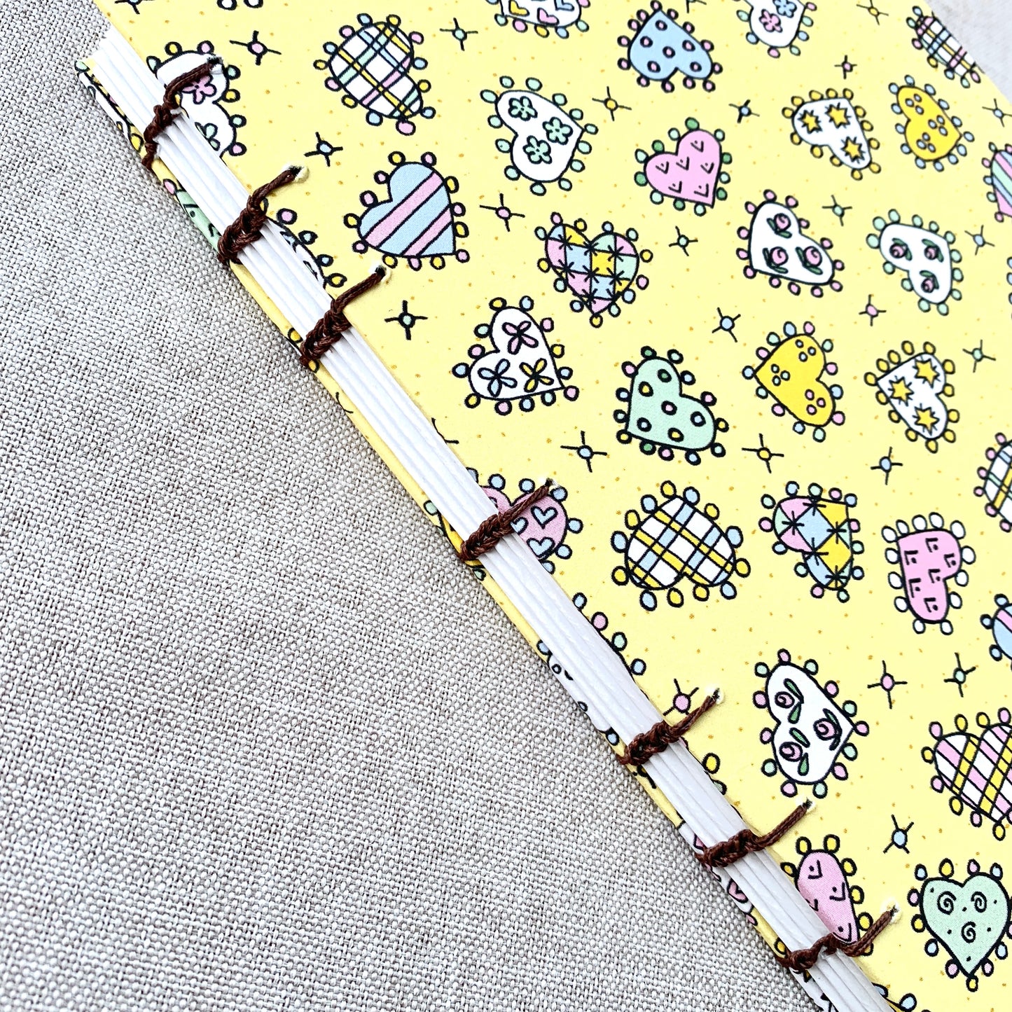 Pastel Stitch Heart - A6 - Dot Grid - Coptic Bound - Fountain Pen Notebook - Handmade Journal