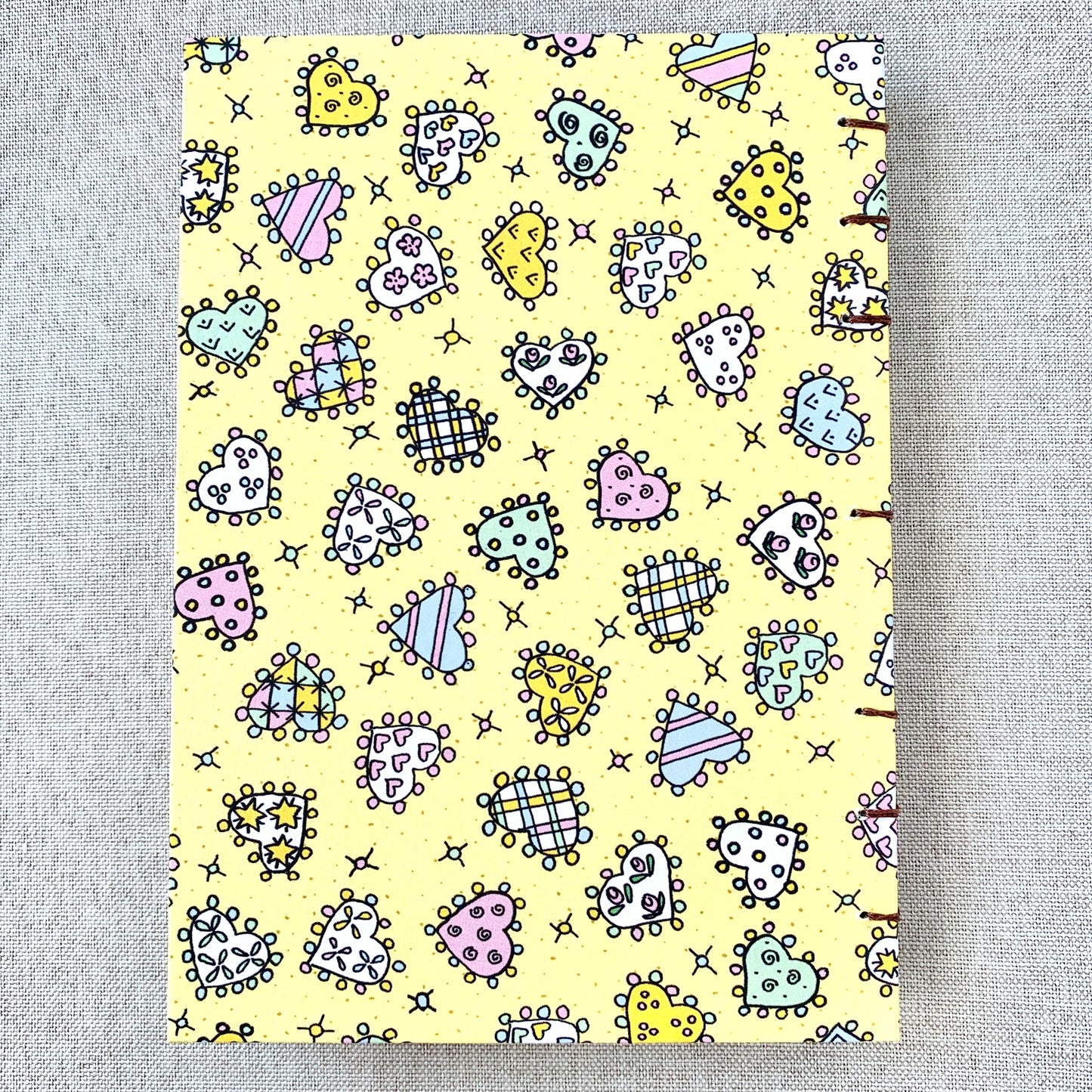 Pastel Stitch Heart - A6 - Dot Grid - Coptic Bound - Fountain Pen Notebook - Handmade Journal