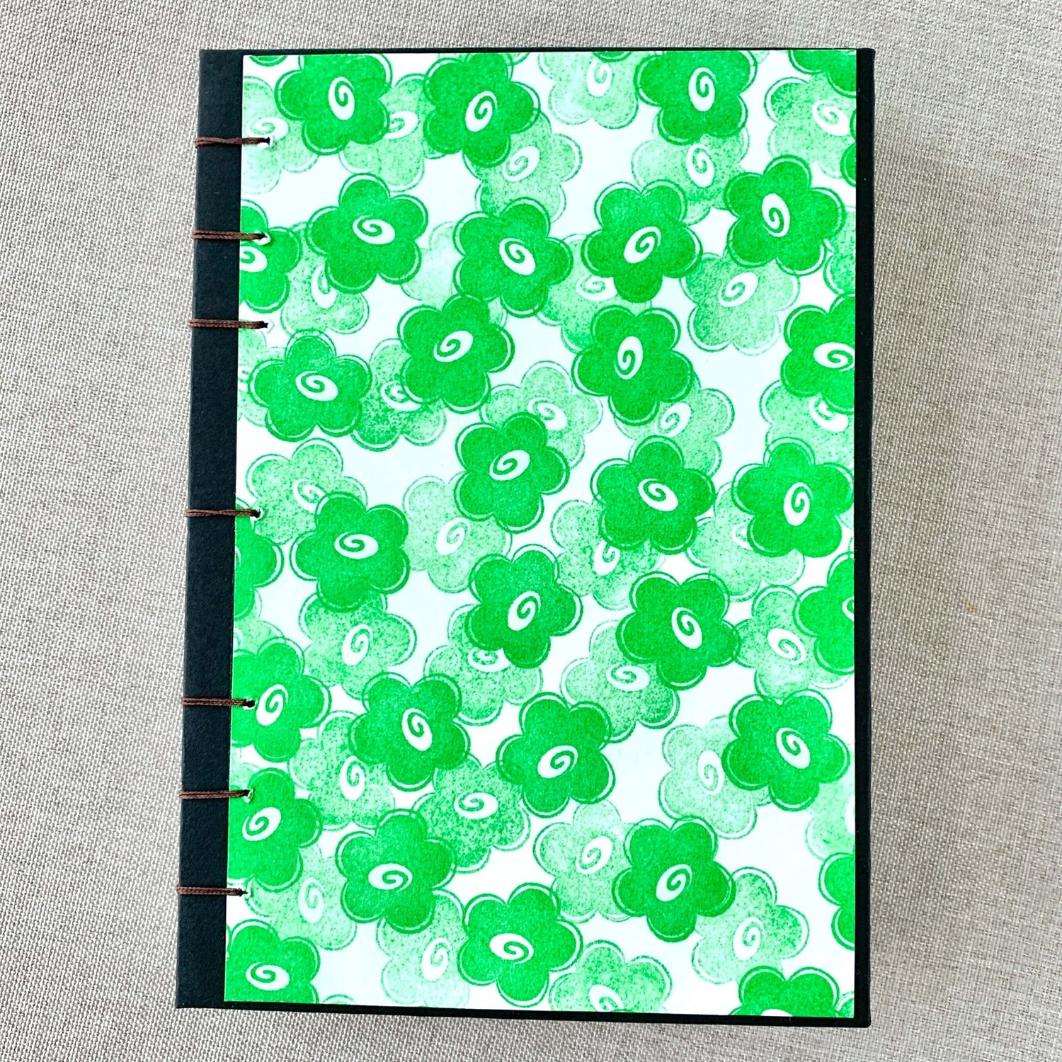 Green Flower - Coptic Journal - A6 - 4x6 Dot Grid - Bullet Journal - P by FP Journals