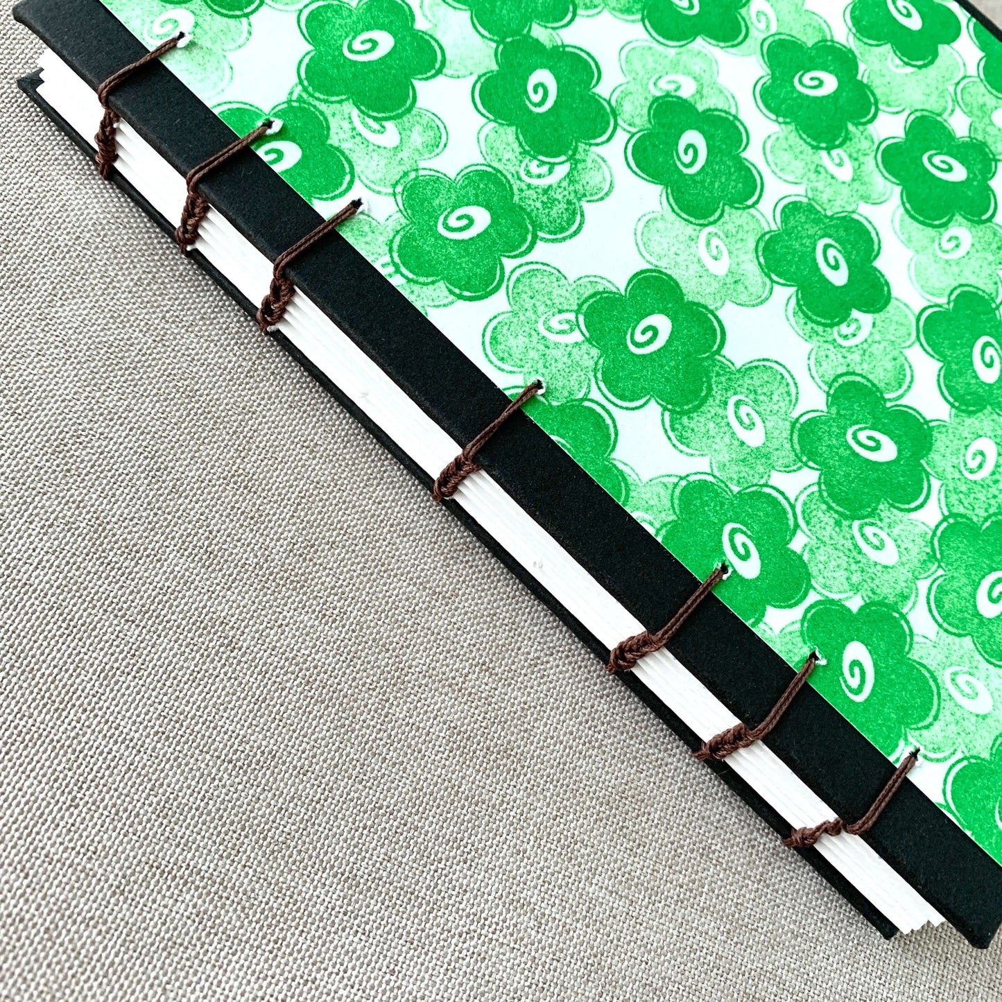 Green Flower - Coptic Journal - A6 - 4x6 Dot Grid - Bullet Journal - P by FP Journals