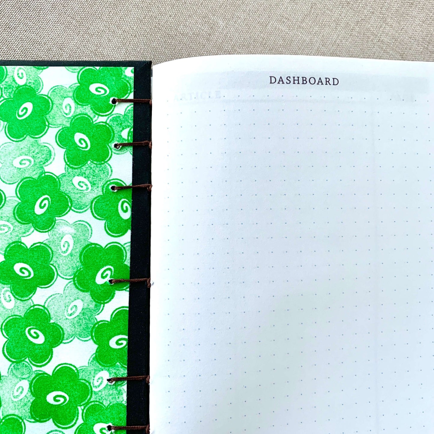 Green Flower - Coptic Journal - A6 - 4x6 Dot Grid - Bullet Journal - P by FP Journals