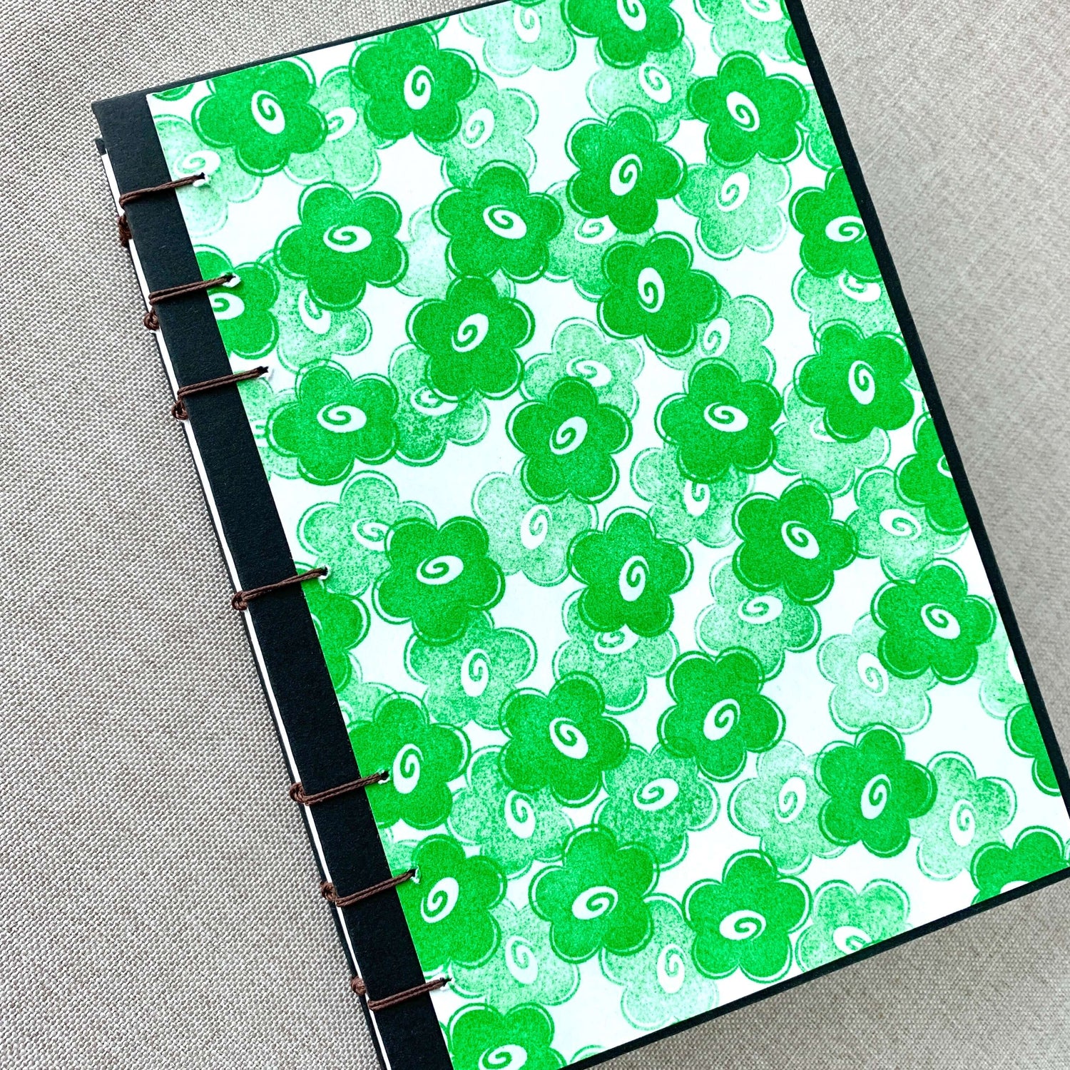 Green Flower - Coptic Journal - A6 - 4x6 Dot Grid - Bullet Journal - P by FP Journals