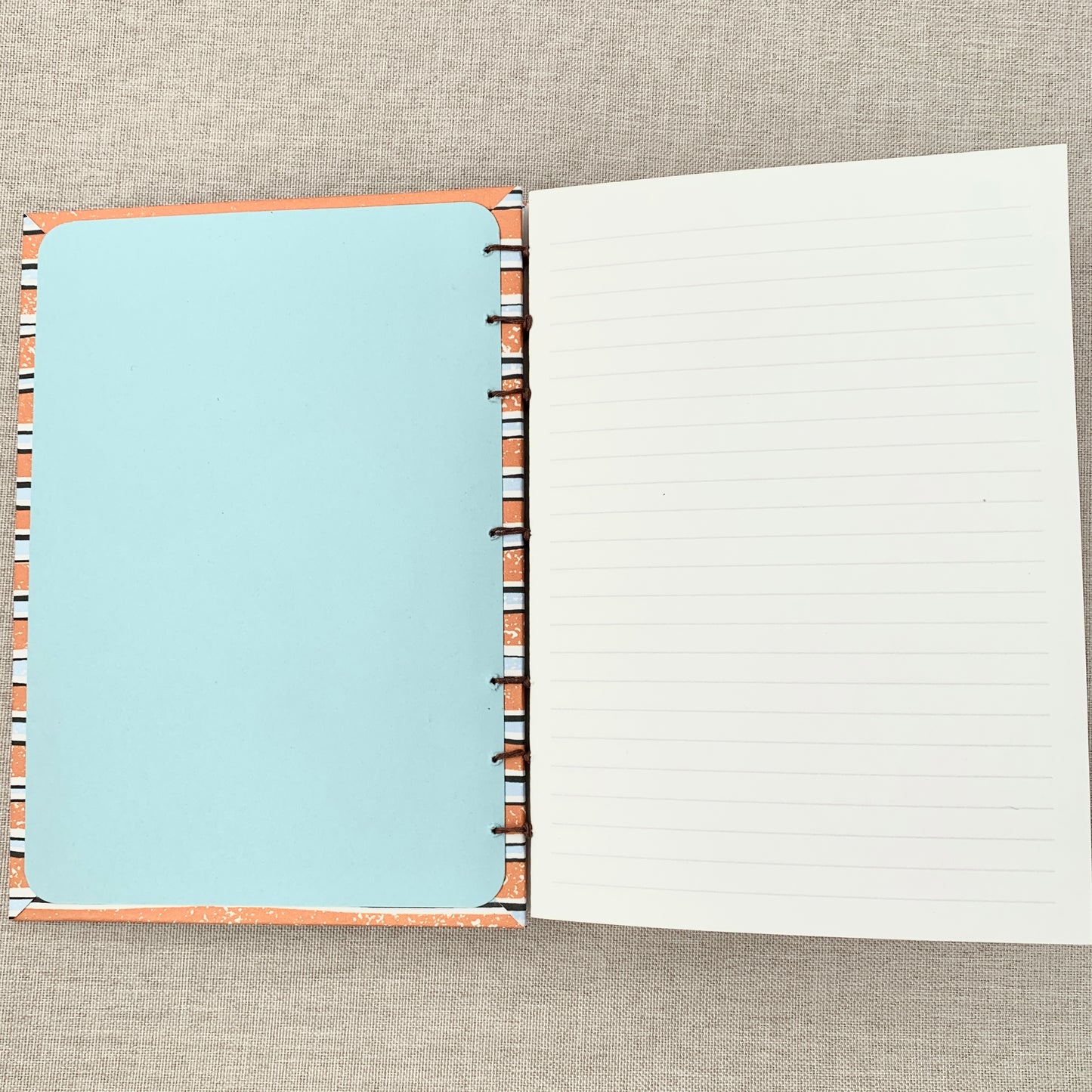 Orange Blue Stripe - Coptic Journal - A6 - 5mm Line Spacing - Coptic B by FP Journals