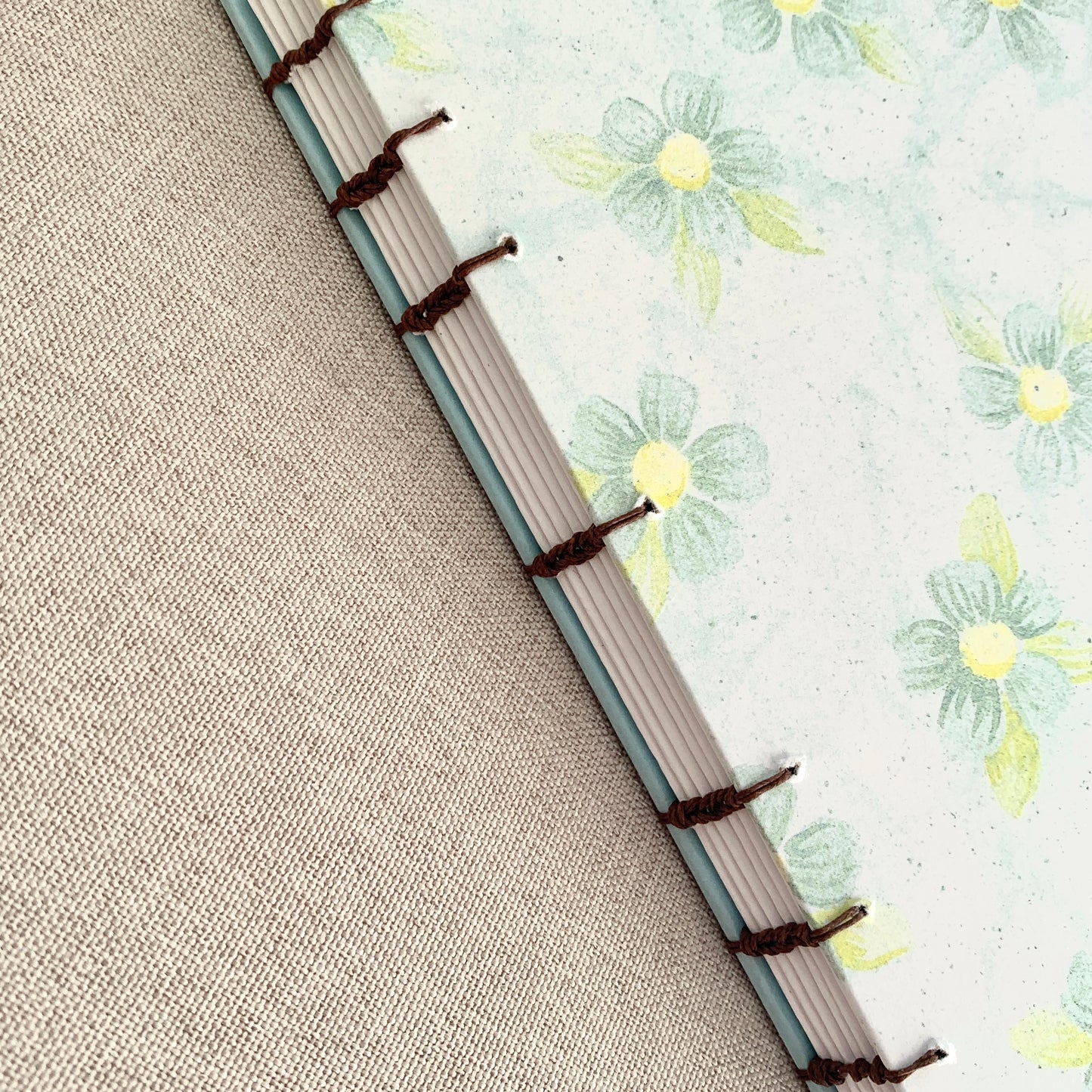 Water Blue Flowers - A6 - Dot Grid - Coptic Bound - Fountain Pen Notebook - Handmade Journal