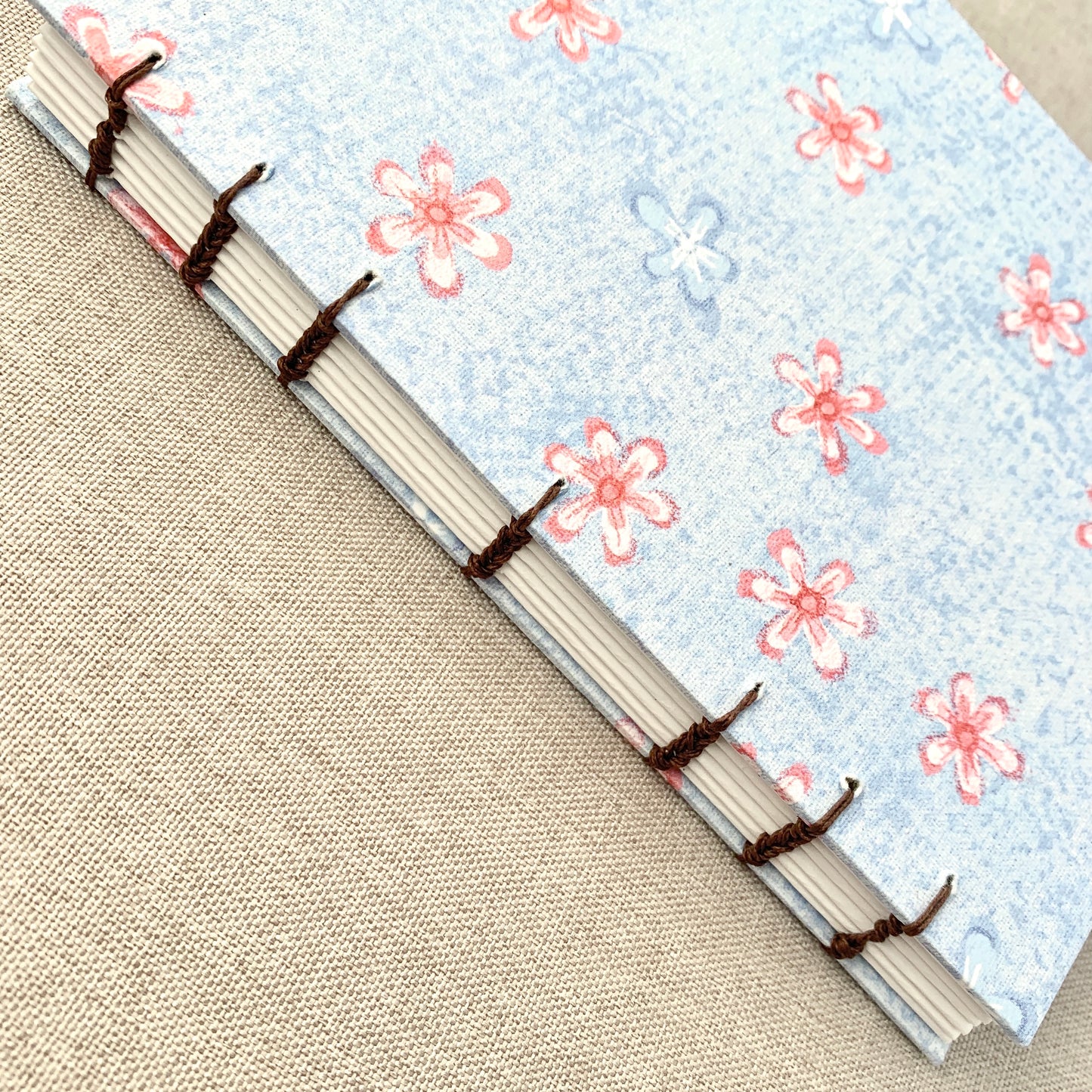 Denim Pink Flowers - Coptic Journal - A6 - 4x6 Dot Grid - Bullet Journ by FP Journals