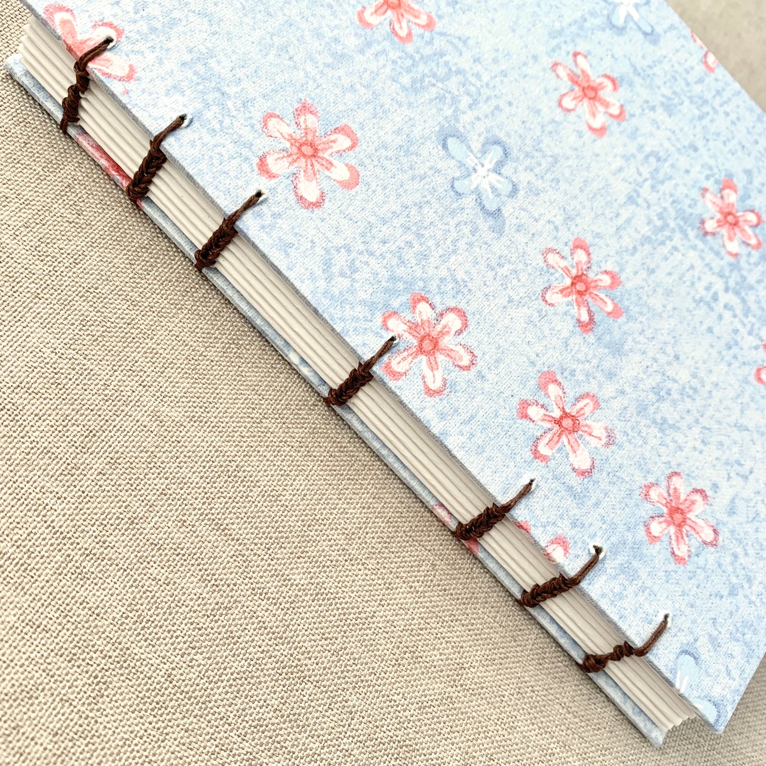 Denim Pink Flowers - Coptic Journal - A6 - 4x6 Dot Grid - Bullet Journ by FP Journals