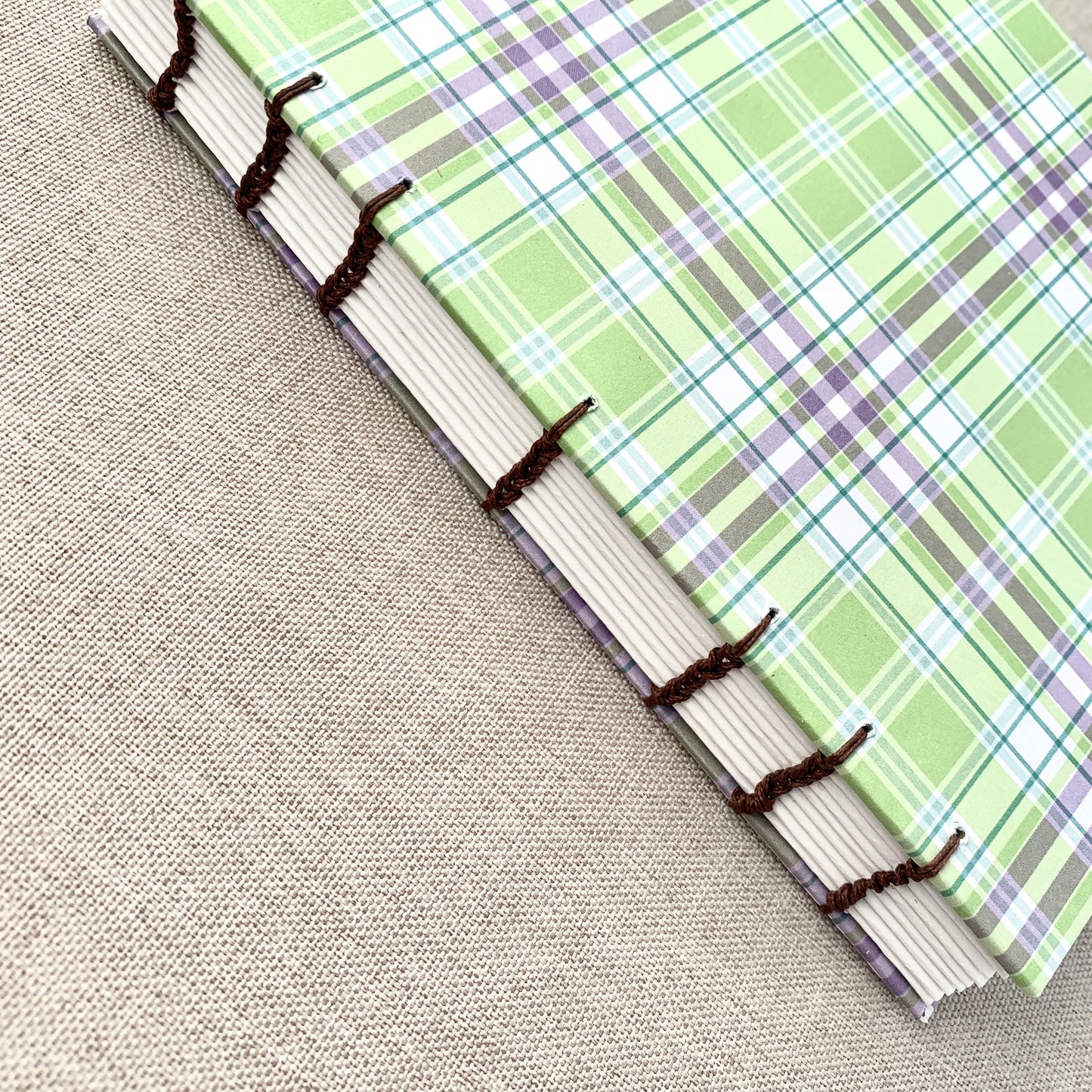 Purple Green Plaid - Coptic Journal - A6 - 5mm Line Spacing - Coptic B by FP Journals