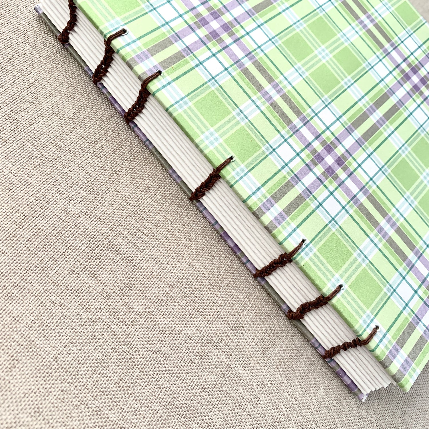 Purple Green Plaid - Coptic Journal - A6 - 5mm Line Spacing - Coptic B by FP Journals