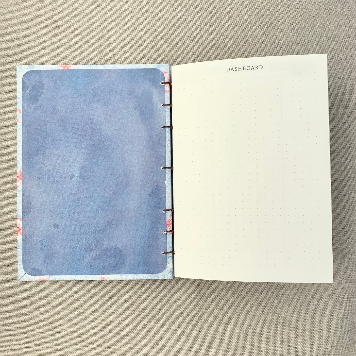 Denim Pink Flowers - Coptic Journal - A6 - 4x6 Dot Grid - Bullet Journ by FP Journals