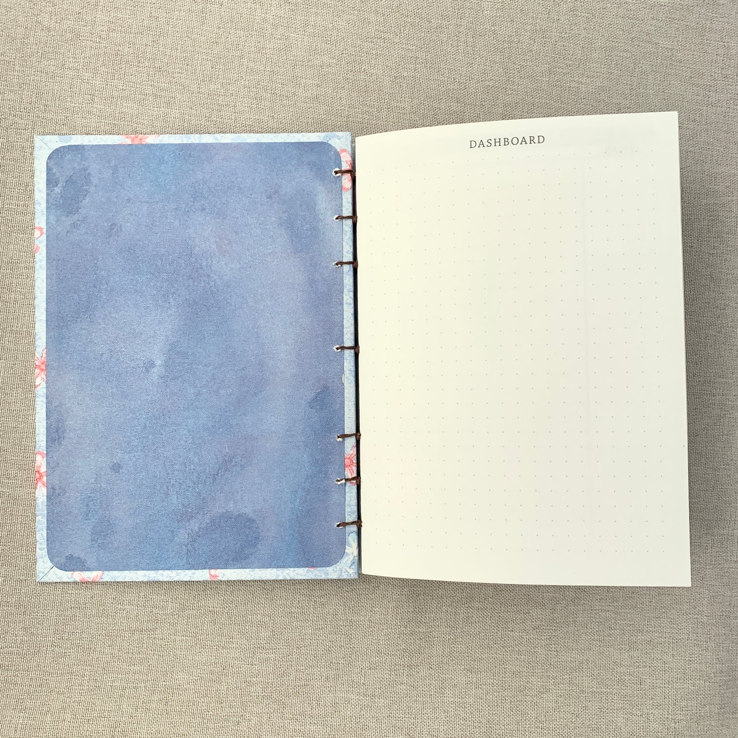 Denim Pink Flowers - Coptic Journal - A6 - 4x6 Dot Grid - Bullet Journ by FP Journals