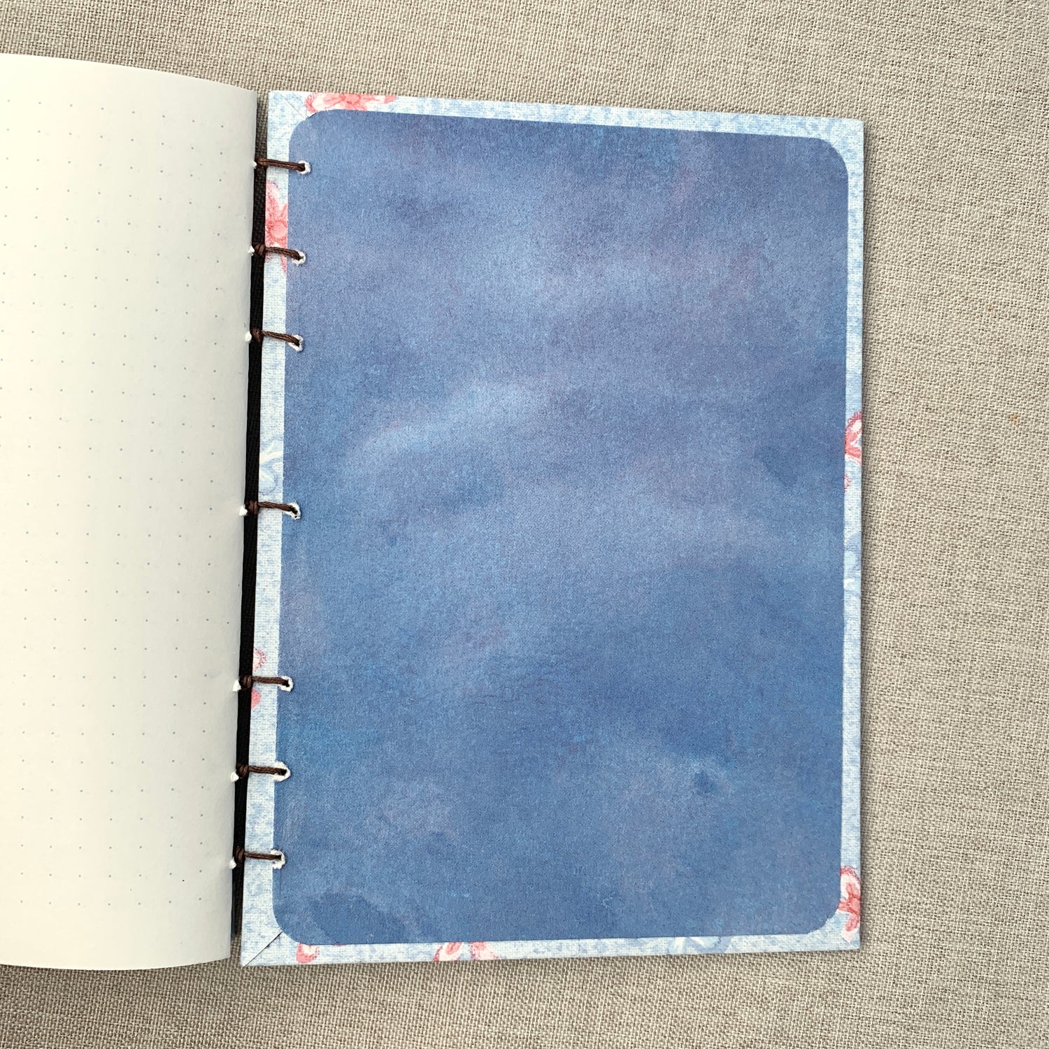 Denim Pink Flowers - Coptic Journal - A6 - 4x6 Dot Grid - Bullet Journ by FP Journals
