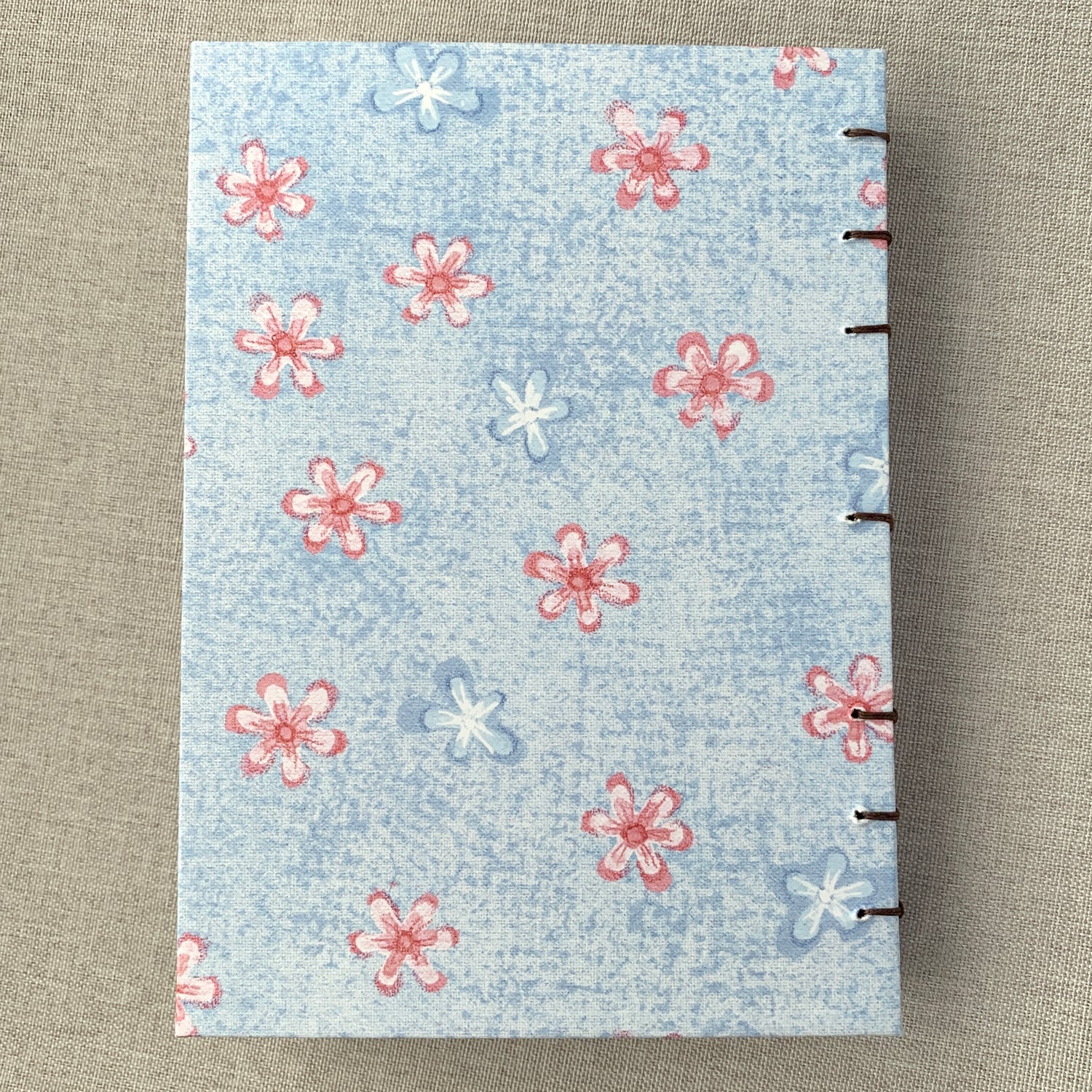 Denim Pink Flowers - Coptic Journal - A6 - 4x6 Dot Grid - Bullet Journ by FP Journals