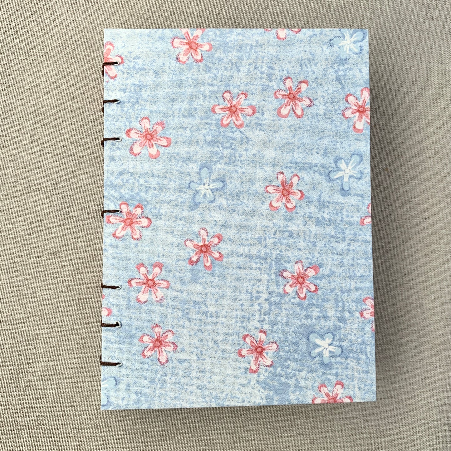 Denim Pink Flowers - Coptic Journal - A6 - 4x6 Dot Grid - Bullet Journ by FP Journals