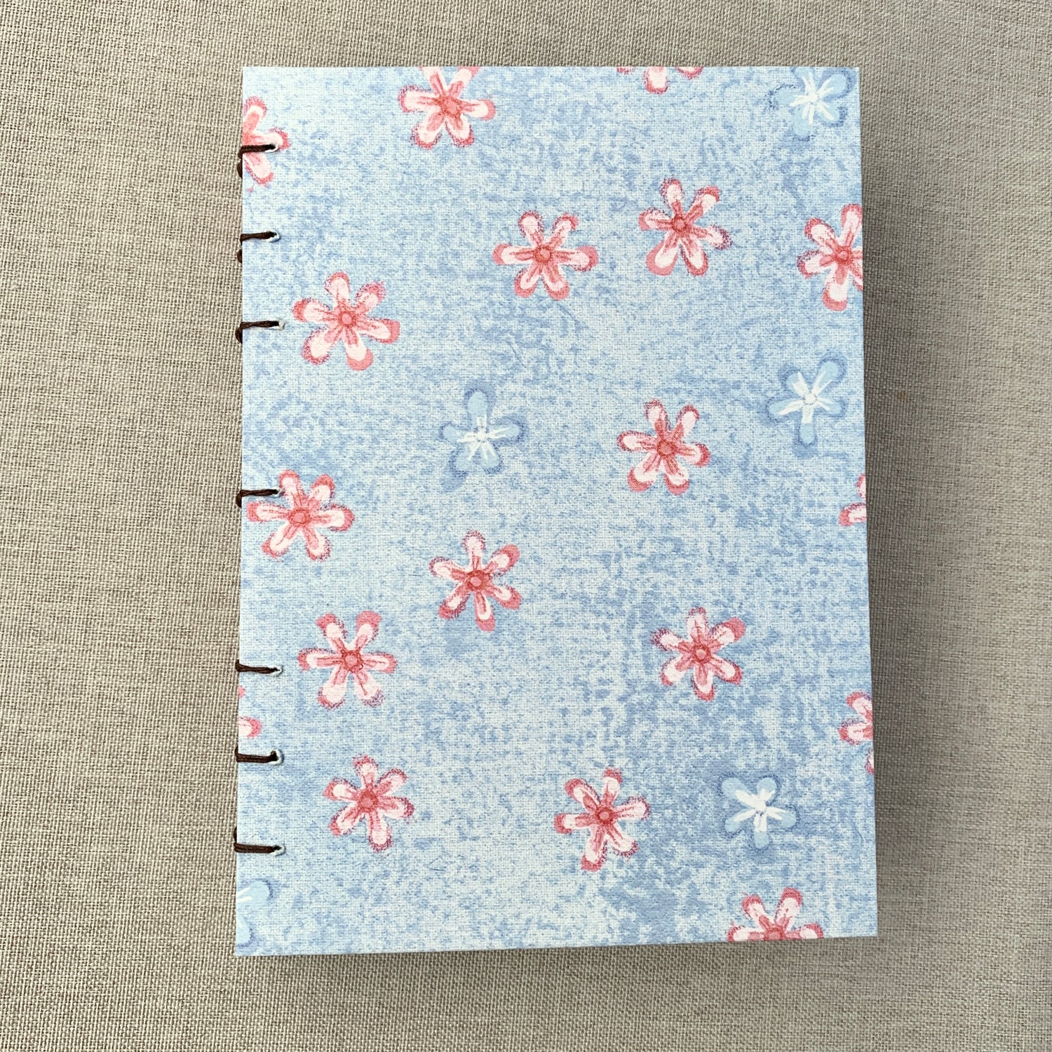 Denim Pink Flowers - Coptic Journal - A6 - 4x6 Dot Grid - Bullet Journ by FP Journals