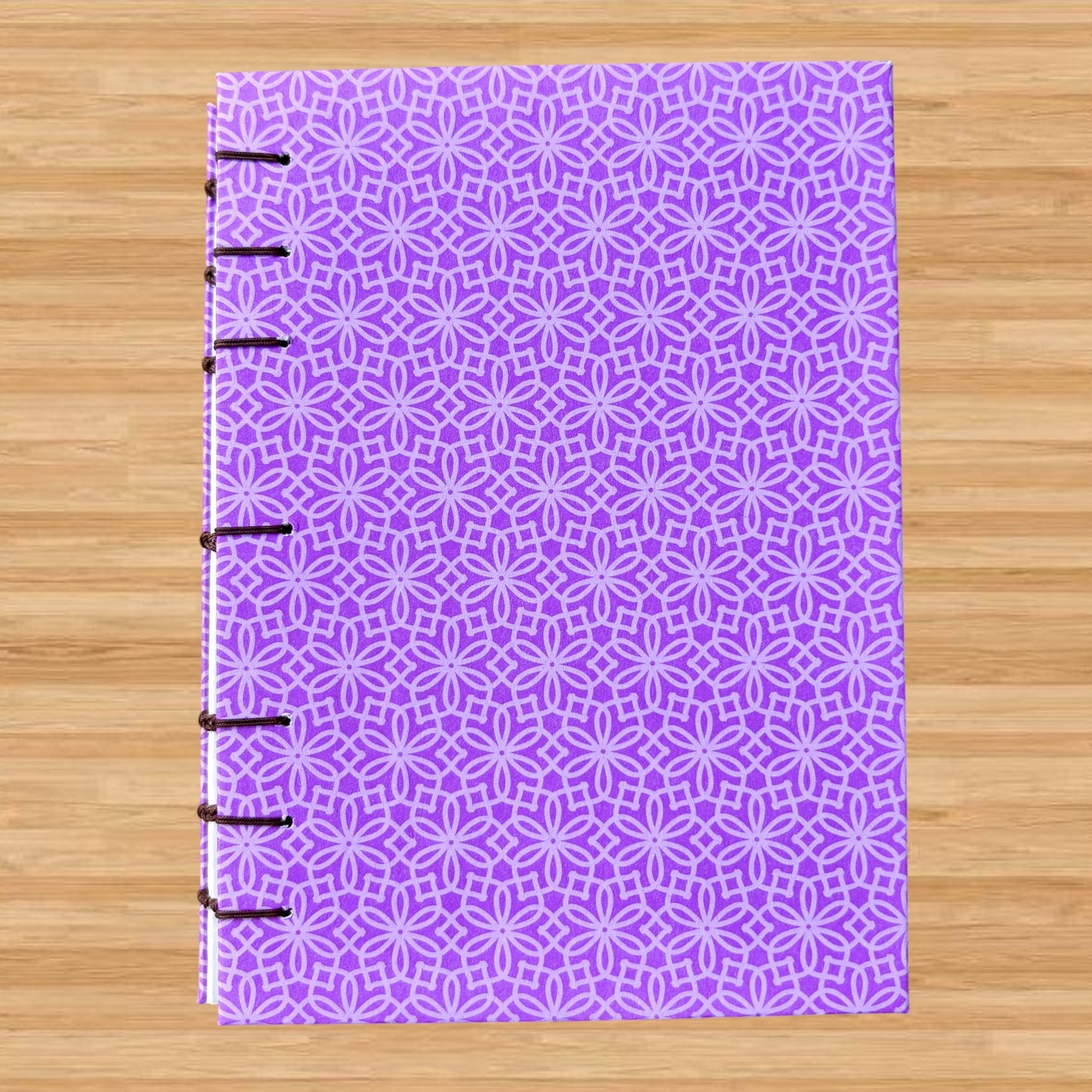 Purple Geometric Flower - A6 - Dot Grid - Coptic Bound - Fountain Pen Notebook - Handmade Journal