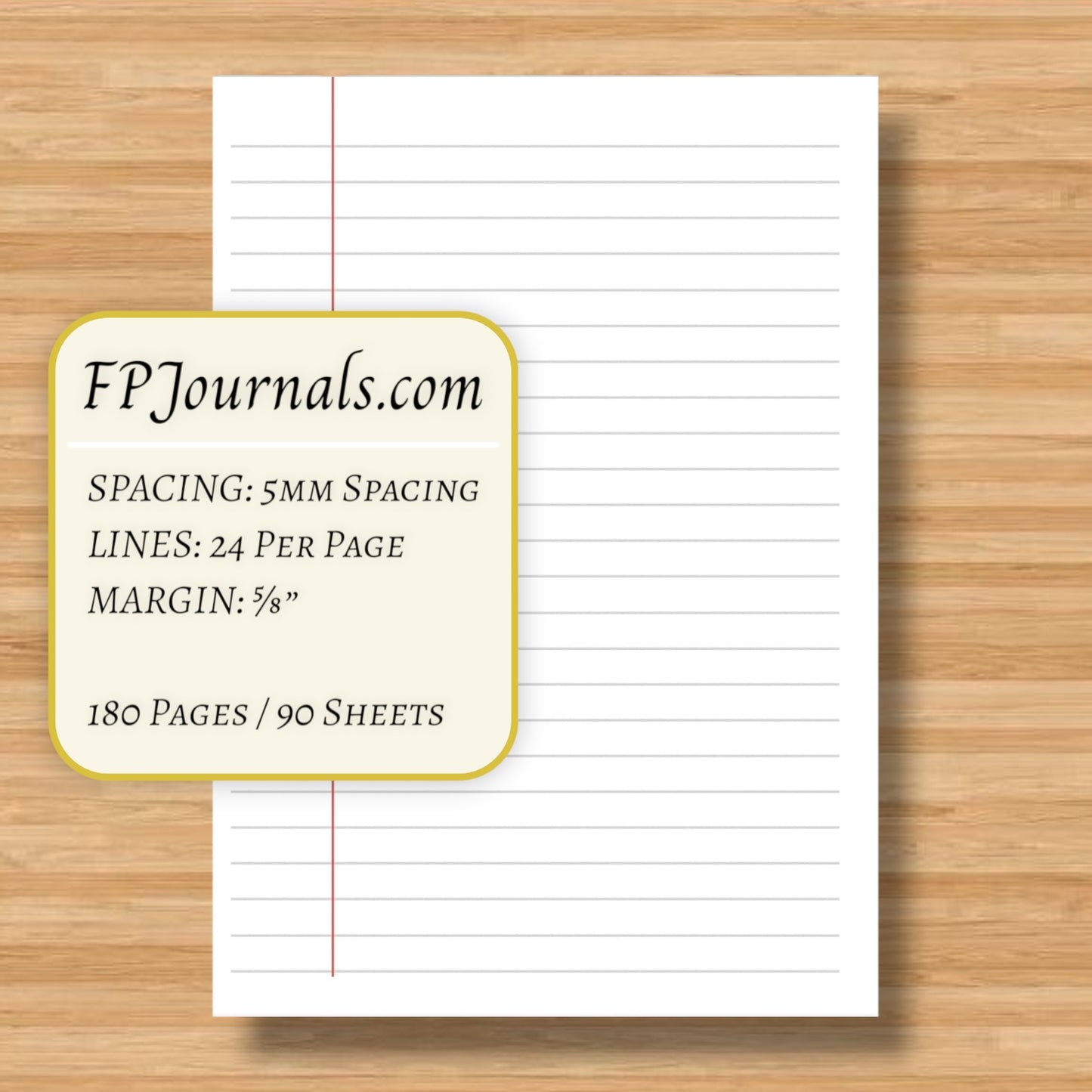 University Monogram - A6 - Lined - Coptic Bound - Fountain Pen Notebook - Handmade Journal showing lined pages with 5mm spacing and 180 pages