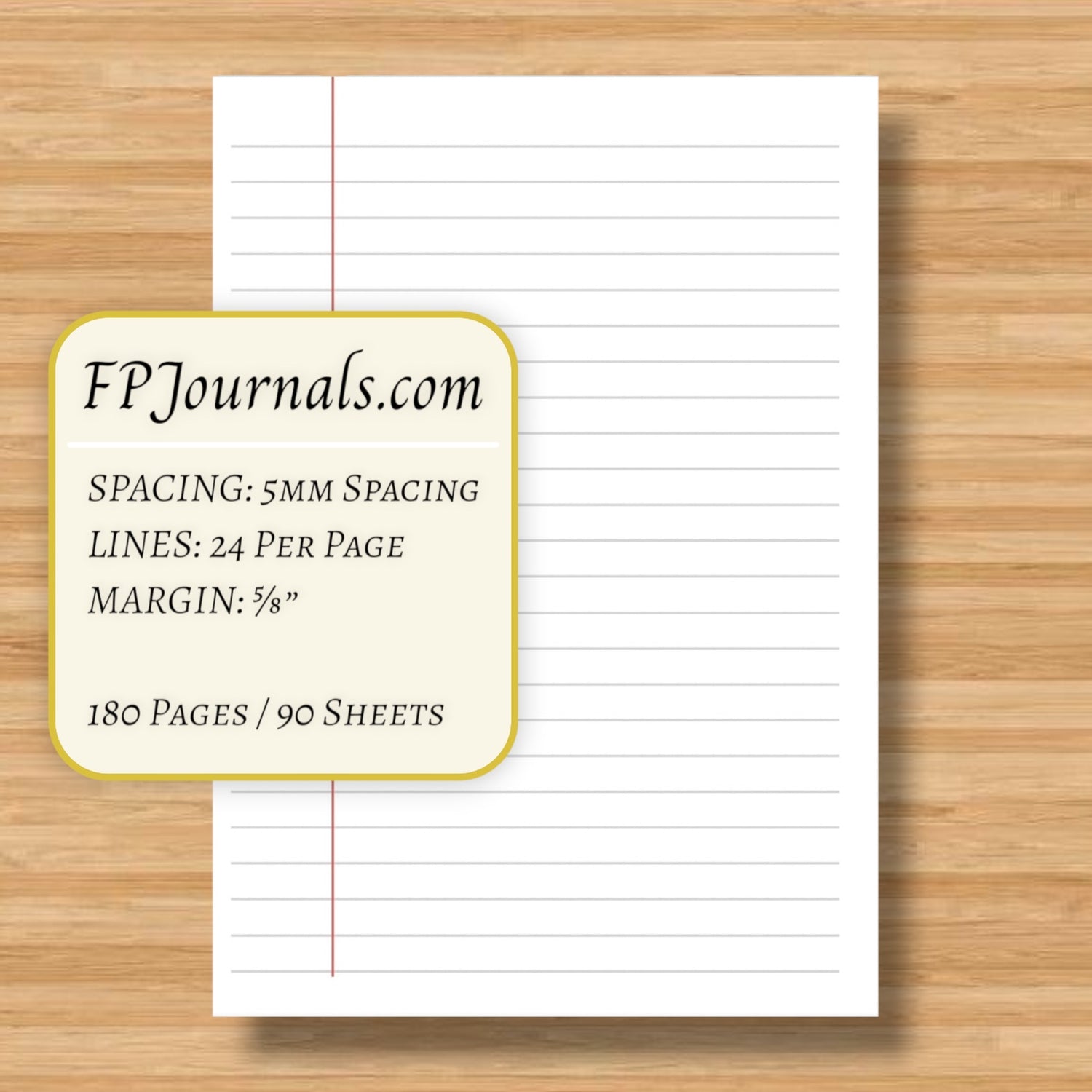 University Monogram - A6 - Lined - Coptic Bound - Fountain Pen Notebook - Handmade Journal showing lined pages with 5mm spacing and 180 pages
