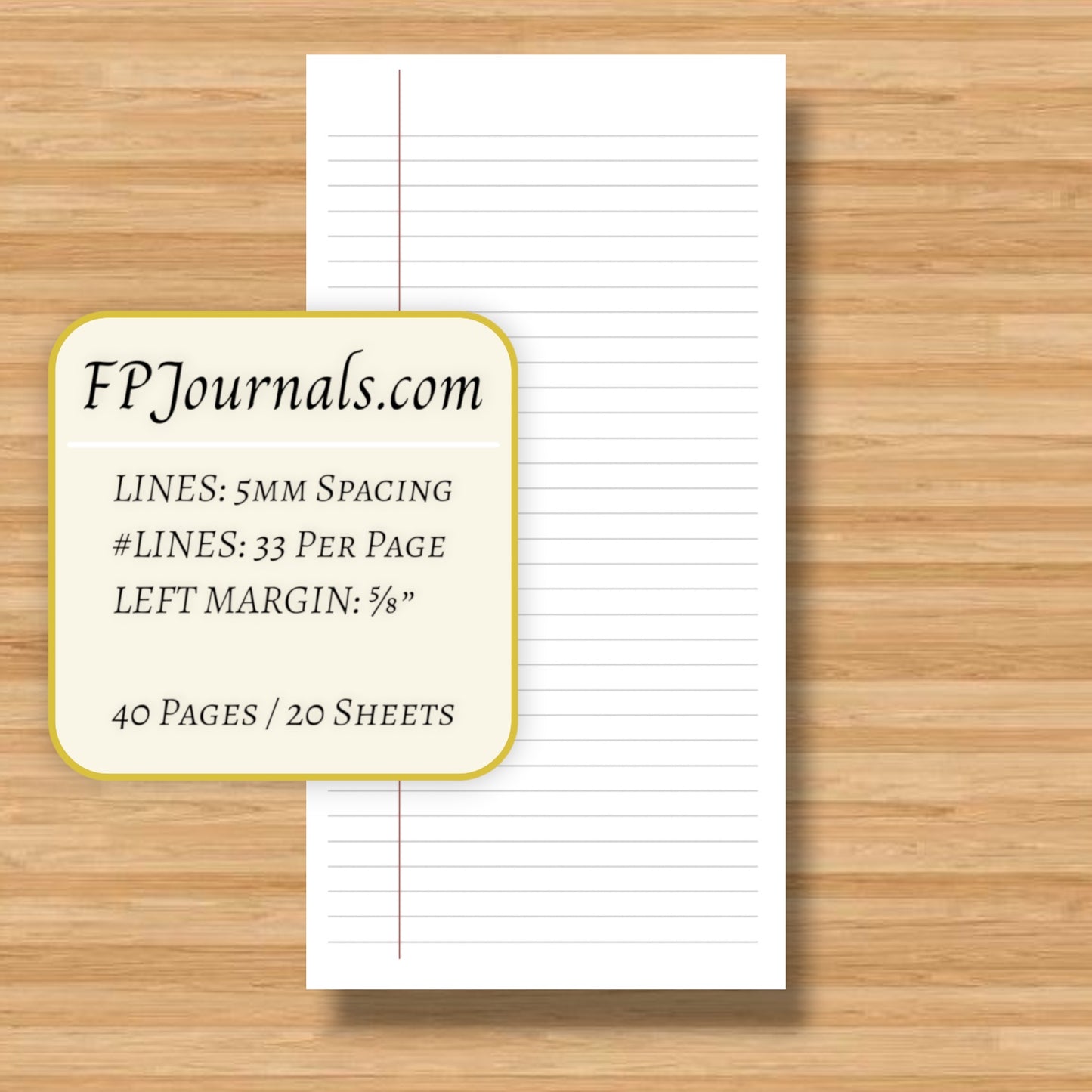 Standard Composition Lined Travelers Notebook Insert - Fountain Pen Friendly, Hand-Stitched Kraft Cover