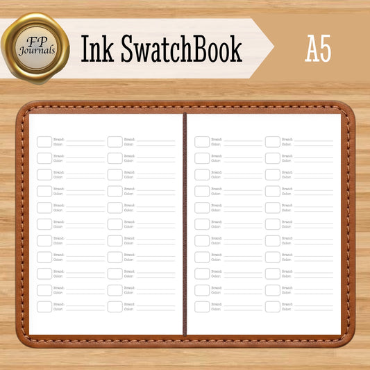 Ink Swatch Book Kraft Travelers Notebook Insert - A5 - Ink Log - Fountain Pen Friendly Notebook - Hand-Stitched Binding