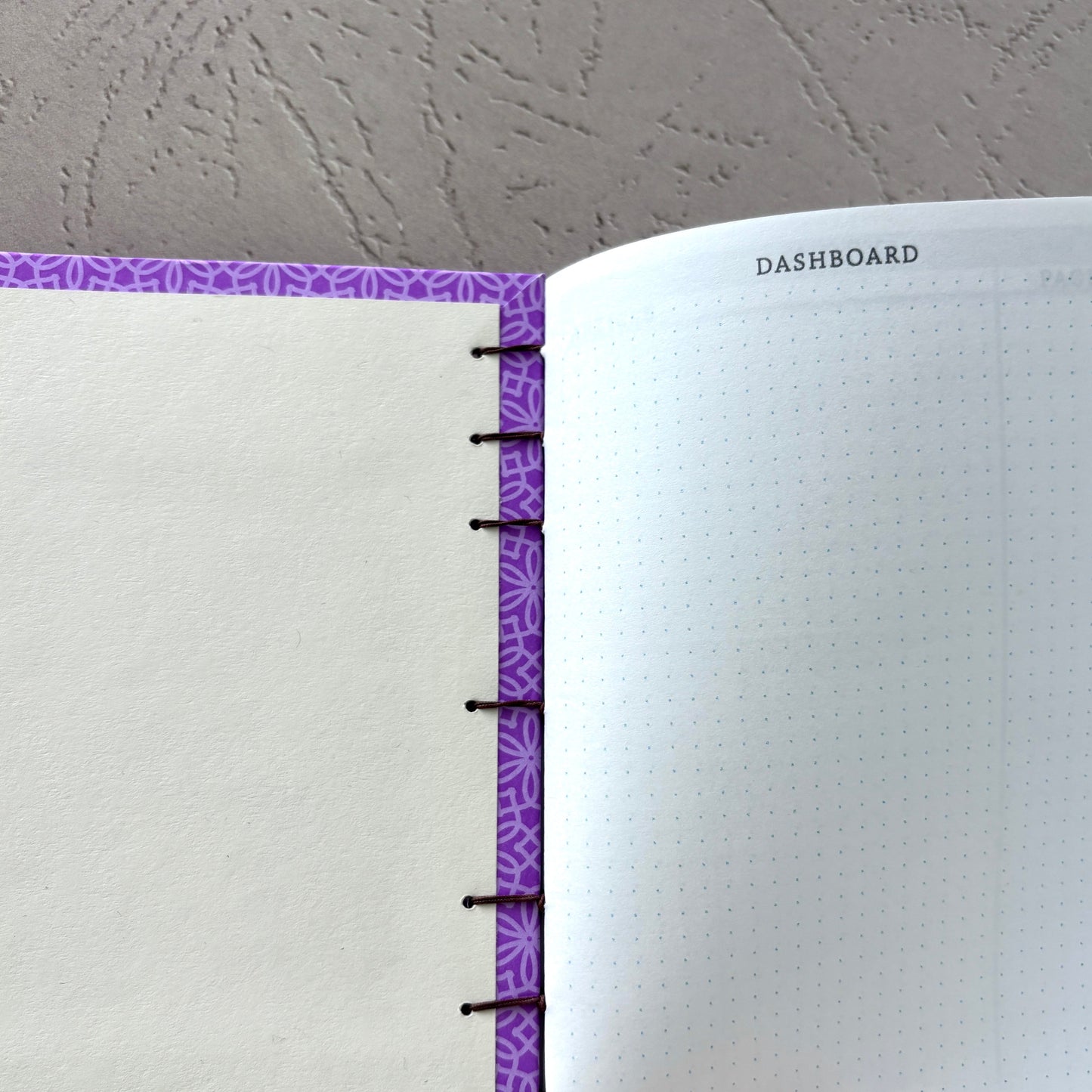Purple Geometric Flower - A6 - Dot Grid - Coptic Bound - Fountain Pen Notebook - Handmade Journal