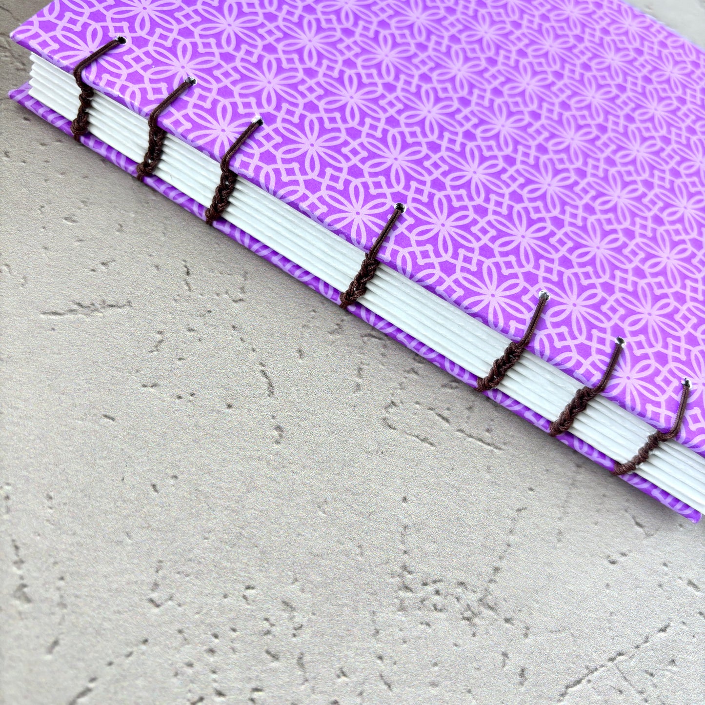Purple Geometric Flower - A6 - Dot Grid - Coptic Bound - Fountain Pen Notebook - Handmade Journal