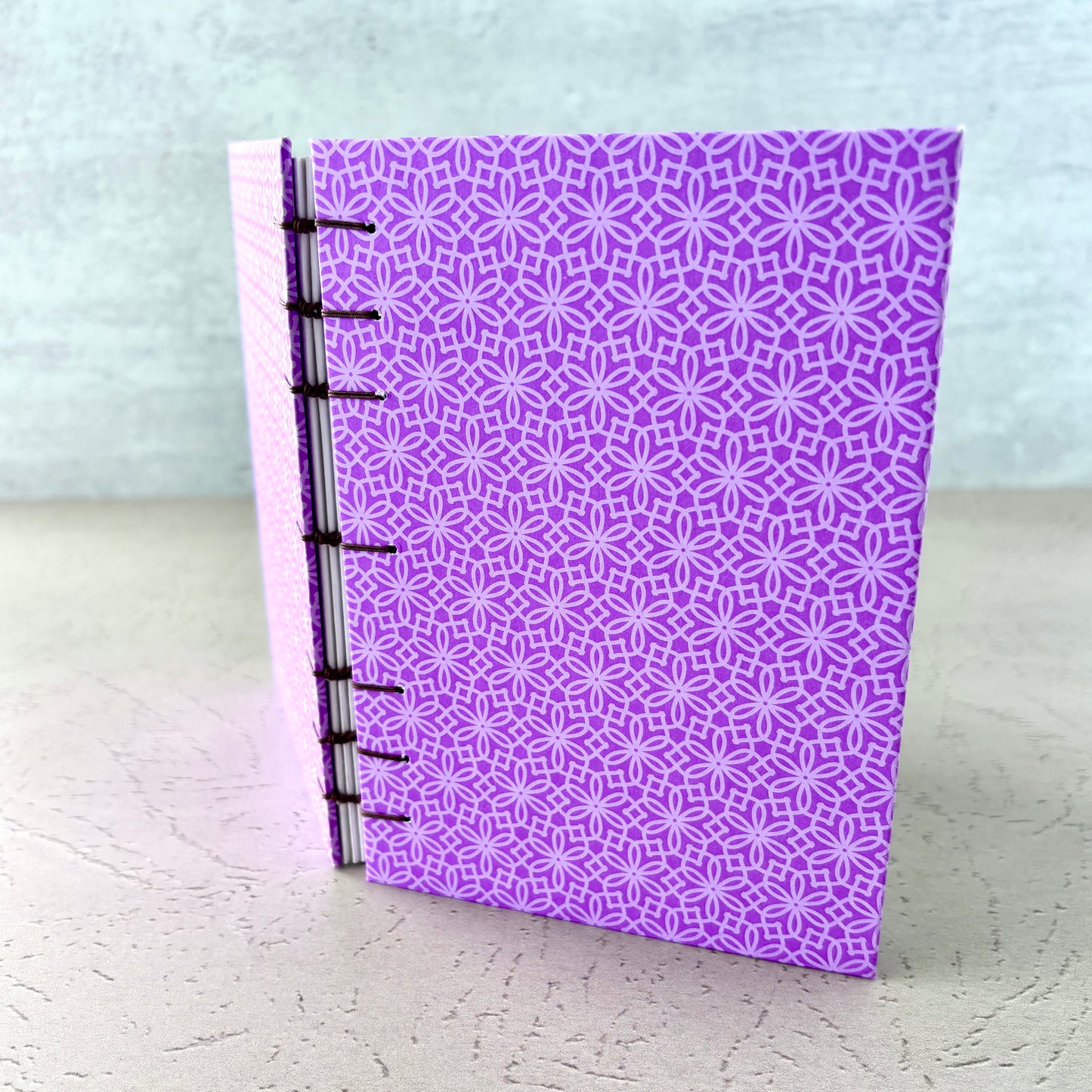Purple Geometric Flower - A6 - Dot Grid - Coptic Bound - Fountain Pen Notebook - Handmade Journal