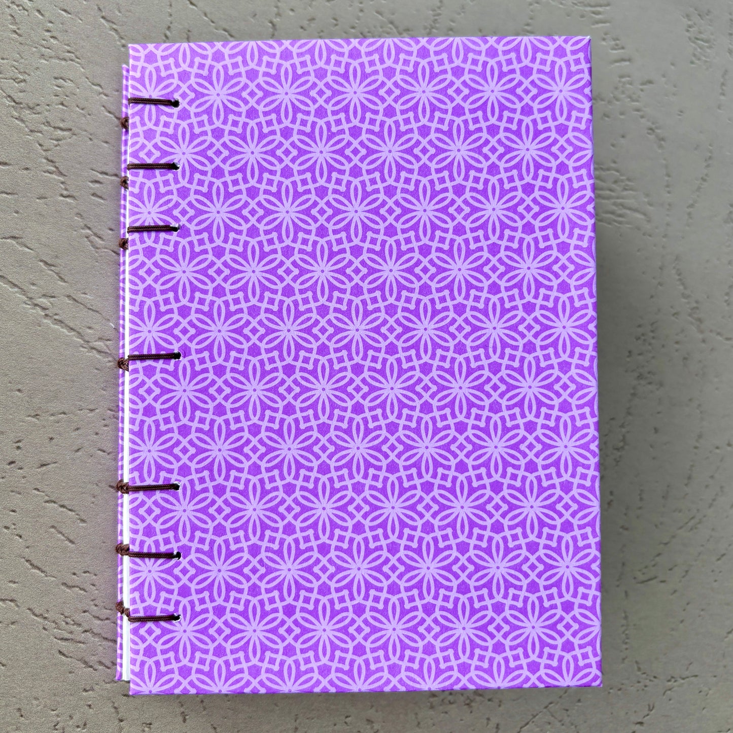 Purple Geometric Flower - A6 - Dot Grid - Coptic Bound - Fountain Pen Notebook - Handmade Journal