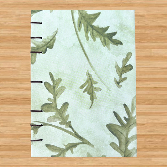 Oak Tree - A6 - Dot Grid - Coptic Bound - Fountain Pen Notebook - Handmade Journal with botanical leaf cover and visible stitched binding