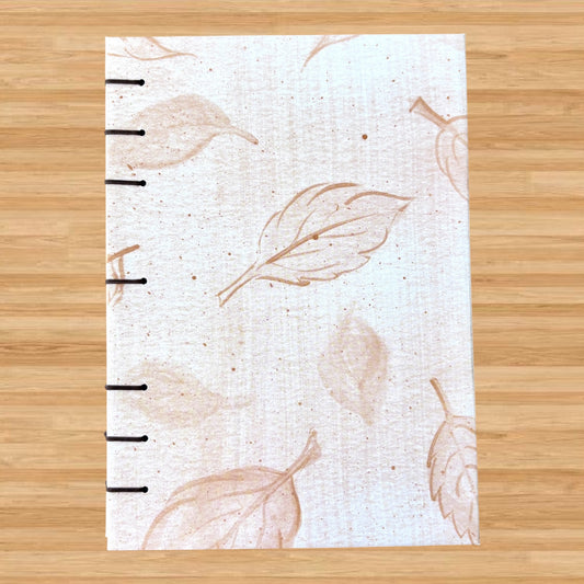 Orange Birch Tree - A6 - Dot Grid - Coptic Bound - Fountain Pen Notebook - Handmade Journal with botanical leaf cover and exposed stitched binding