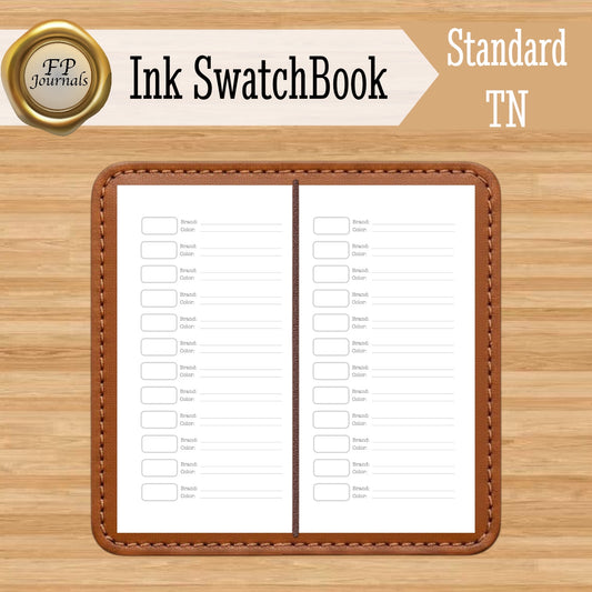 Ink Swatch Book Kraft Travelers Notebook Insert - Standard TN - Ink Log - Fountain Pen Friendly Notebook - Hand-Stitched Binding