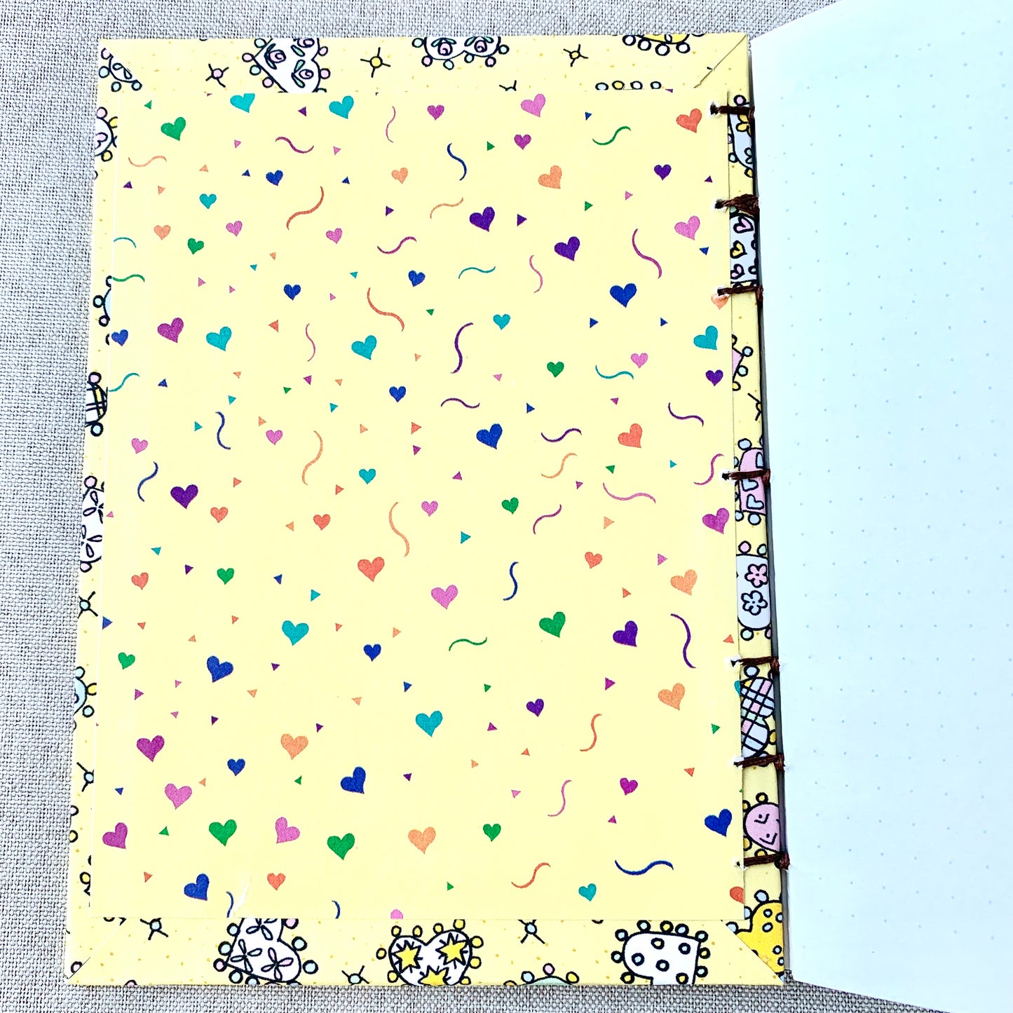 Pastel Stitch Heart - A6 - Dot Grid - Coptic Bound - Fountain Pen Notebook - Handmade Journal