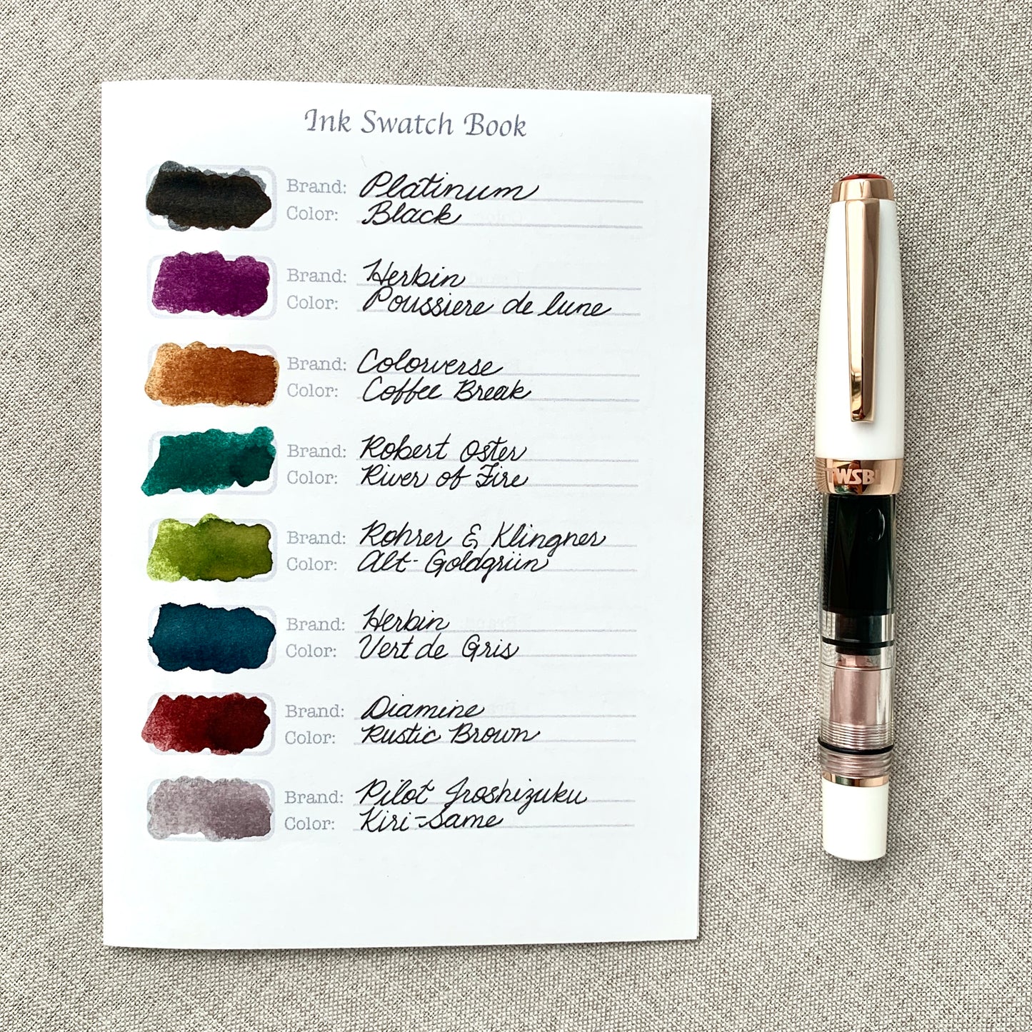 Ink Swatch Book Kraft Travelers Notebook Insert - A6 - Ink Log - Fountain Pen Friendly Notebook - Hand-Stitched Binding