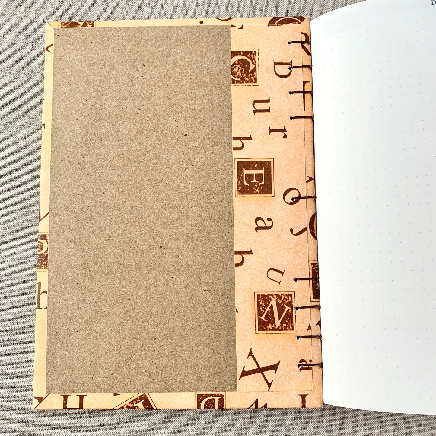 Vintage Type - A5 - Dot Grid - Coptic Bound - Fountain Pen Notebook - Handmade Journal