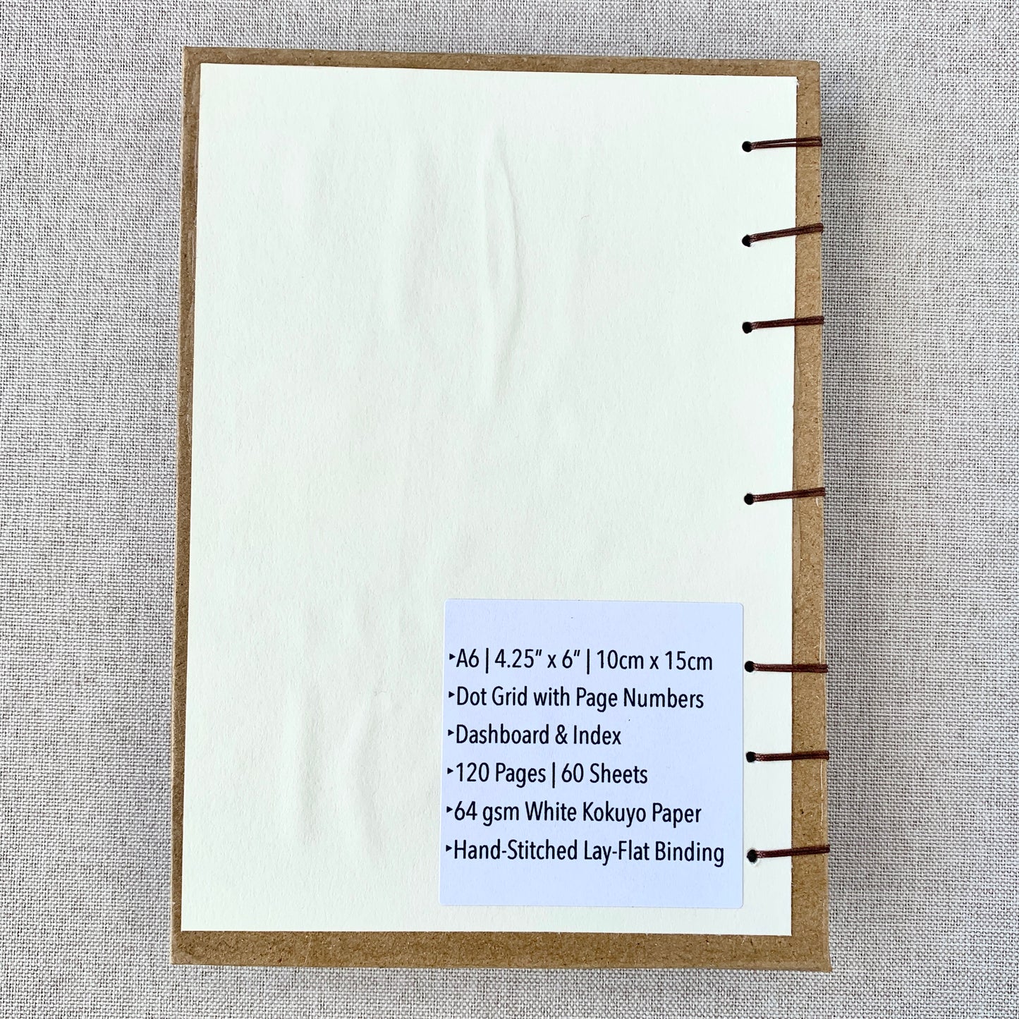 Thrift - A6 - Dot Grid - Coptic Bound - Fountain Pen Notebook - Handmade Journal