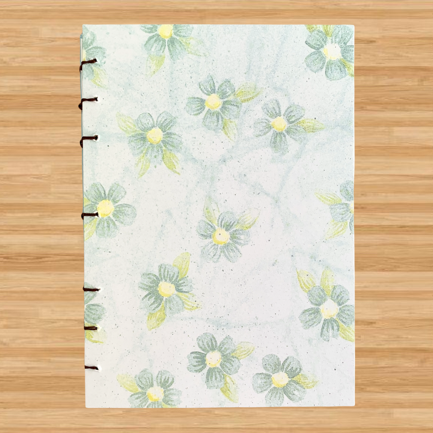 Water Blue Flowers - A6 - Dot Grid - Coptic Bound - Fountain Pen Notebook - Handmade Journal