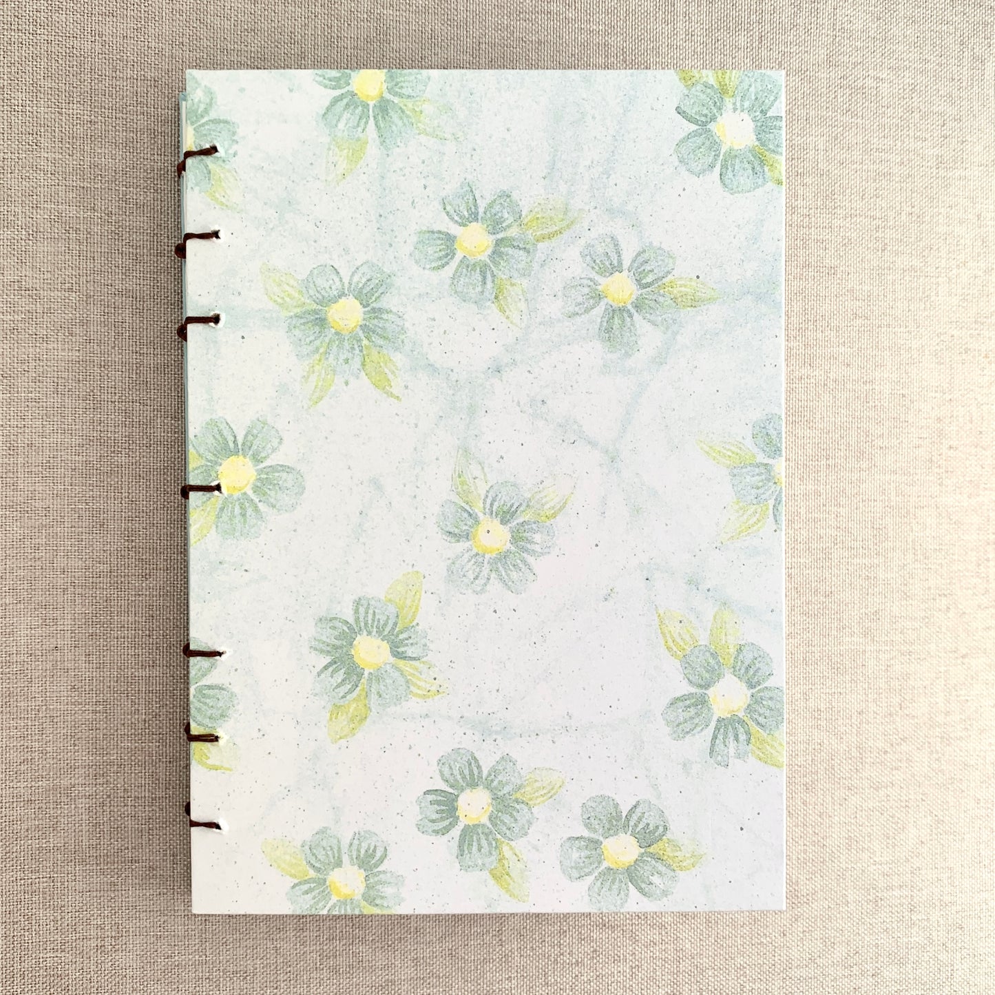 Water Blue Flowers - A6 - Dot Grid - Coptic Bound - Fountain Pen Notebook - Handmade Journal