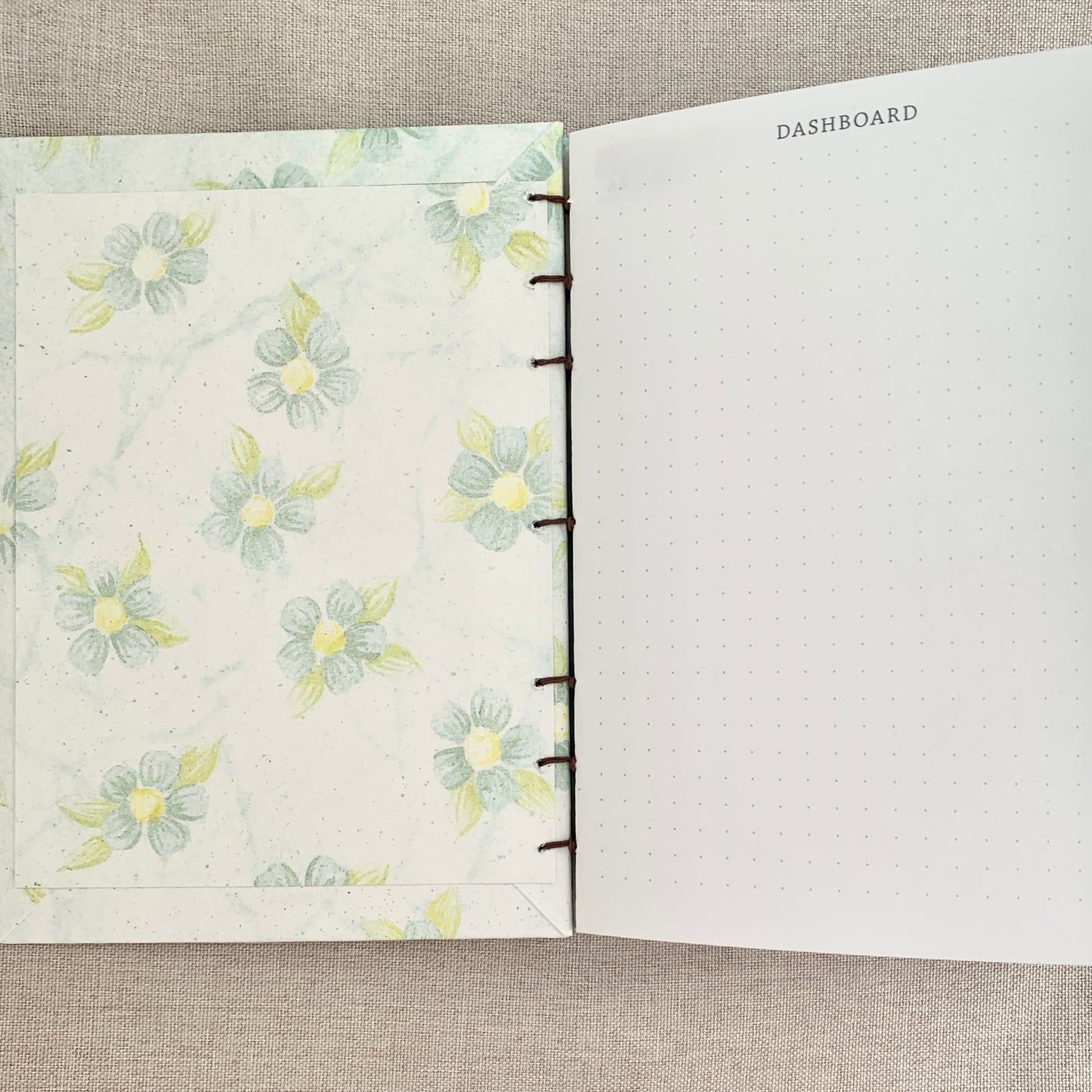Water Blue Flowers - A6 - Dot Grid - Coptic Bound - Fountain Pen Notebook - Handmade Journal