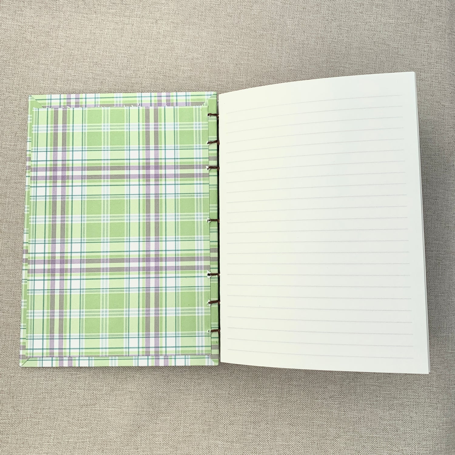 Purple Green Plaid - Coptic Journal - A6 - 5mm Line Spacing - Coptic B by FP Journals